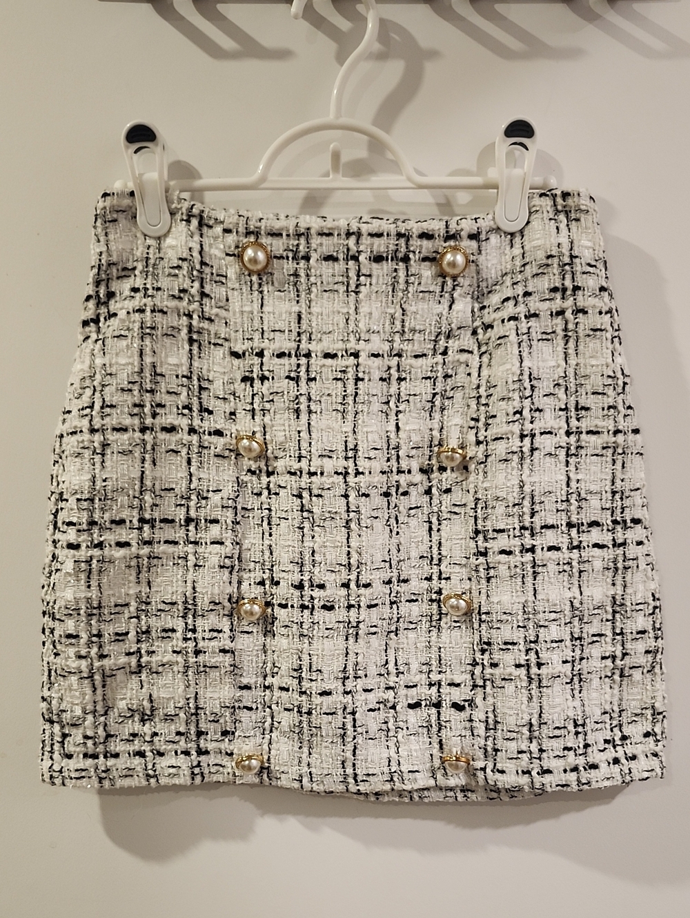🔥 3/$25 🔥 Waist 13" Pearl-Button Tweed Mini Skirt - White/Black